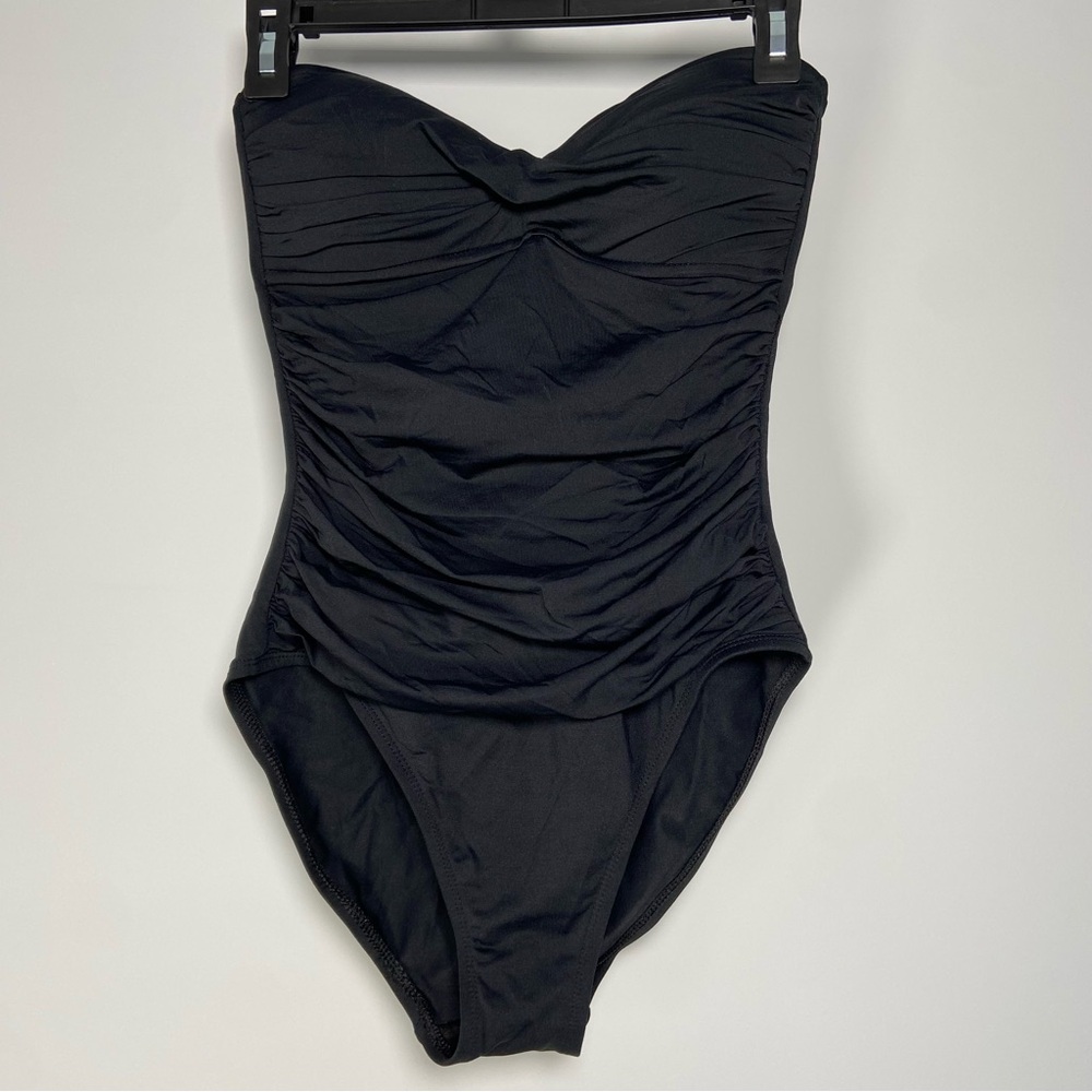 La Blanca Ruched One Piece Swimsuit Island Goddess Strapless Full Coverage Size8